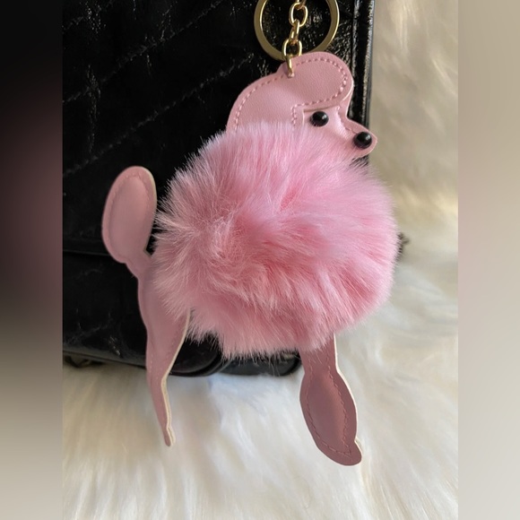 Poodle Dog Bag Charm Keychain Purse charm Plush Pom Pom Pink Fluffy New - Picture 3 of 3
